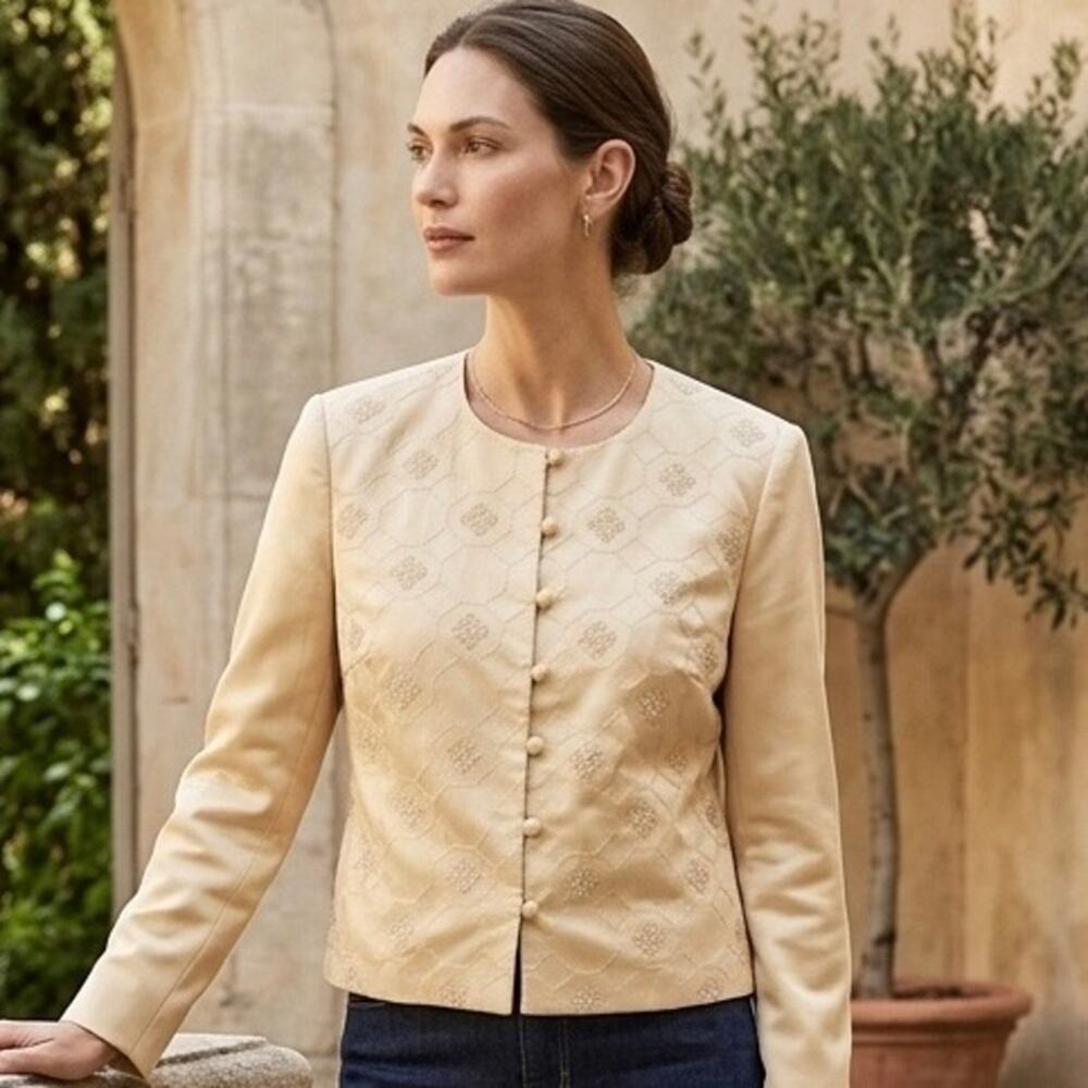 Vintage Talbots Silk Beaded Embroidered Jacket Sz6 Quiet Luxury Butter Yellow